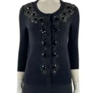 Kate Spade Embellished Black 3/4 Sleeve Cardigan Small